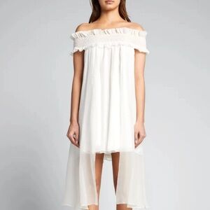 NWT CAROLINE CONSTAS Areadne Off-the-shoulder Draped White Silk-chiffon S $695